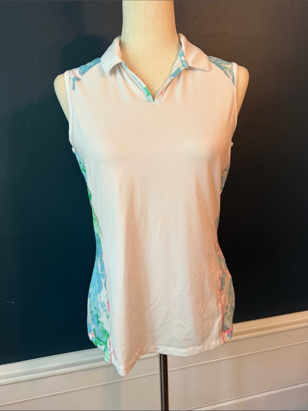 Adidas Sleeveless Collared Tee - white with Floral Side Panels